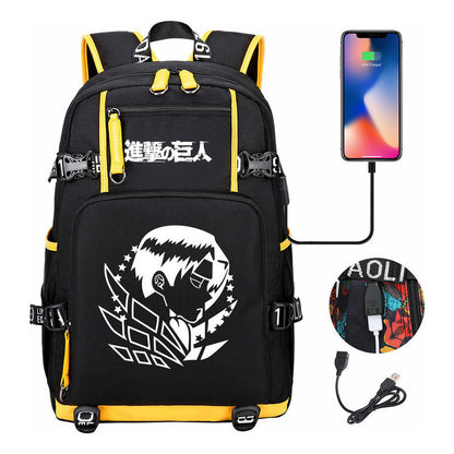 The Giant Of Manga Attack Usb Youth Student Backpack For Men And Women's Leisure Travel Backpack