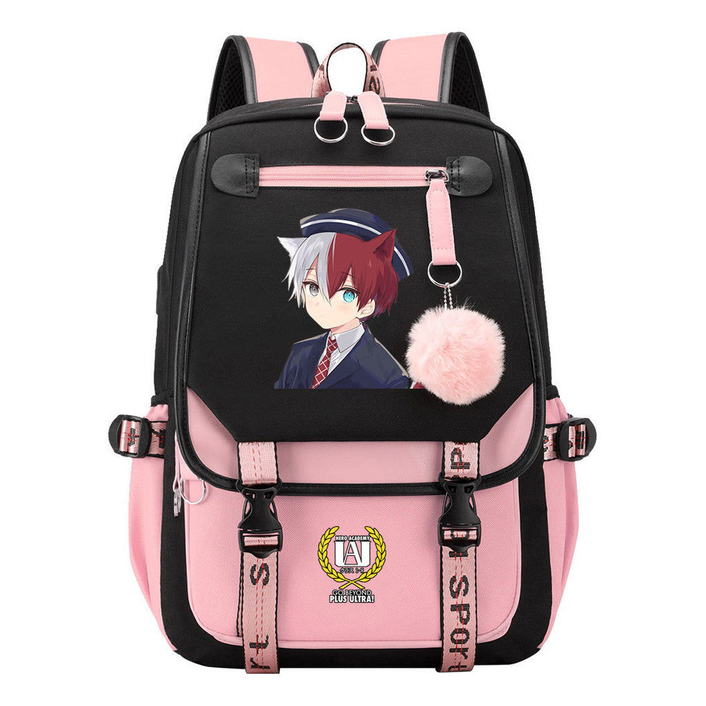 My Heroes Academy Usb Youth Student Backpack For Boys And Girls, Casual Woven Strap Flip Back Backpack