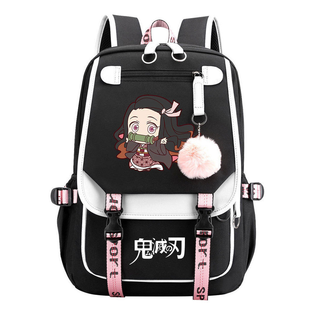 Cartoon Fashion Usb Youth Student Backpack Boy's And Girl's Leisure Ribbon Flip Backpack