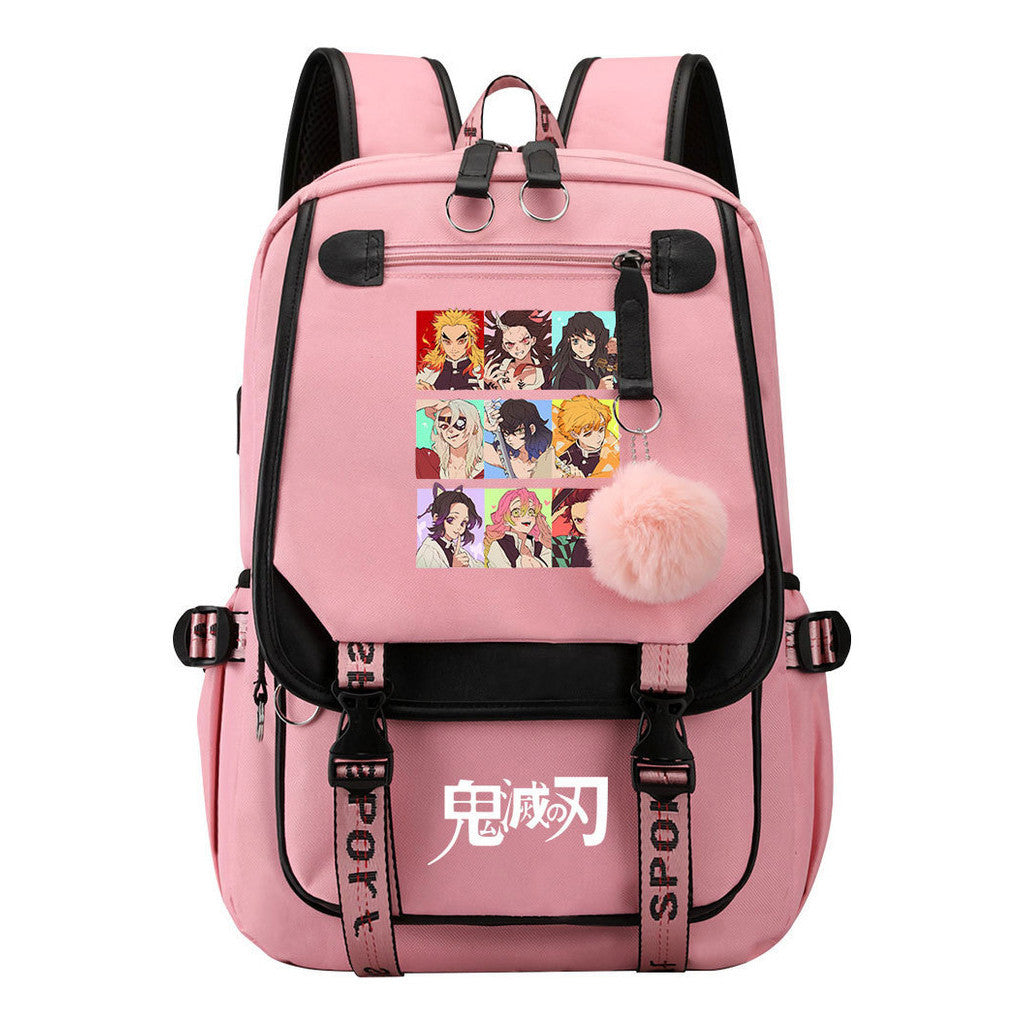 Cartoon Fashion Usb Youth Student Backpack Boy's And Girl's Leisure Ribbon Flip Backpack