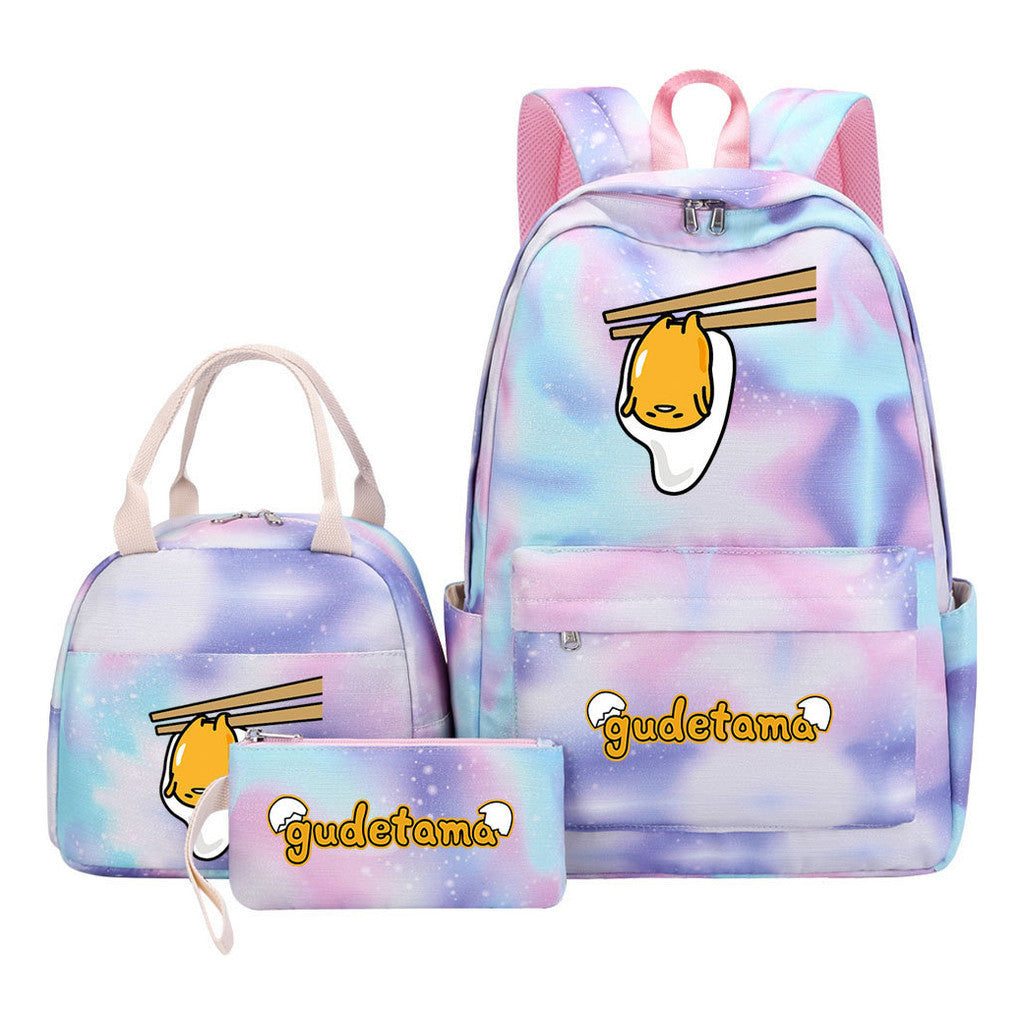 Egg Green Manga Student Girls School Bag Lunch Bag Three Piece Set Backpack Set