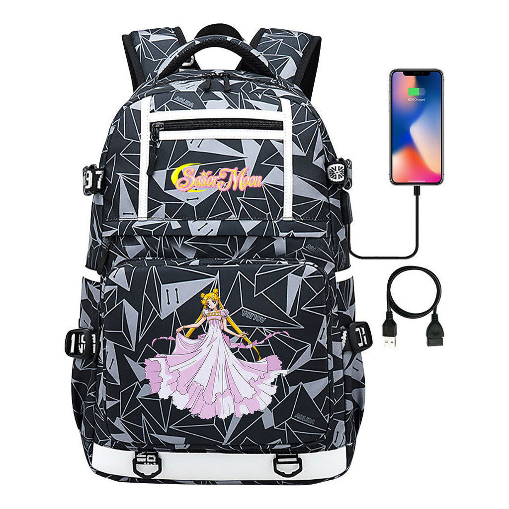 Anime Beauty Girl Warrior Usb Youth Student School Bag Men's And Women's Backpack Leisure Travel Backpack
