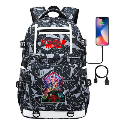 Strange Story Printed Usb Youth Student Backpack For Men And Women's Leisure Travel Backpack