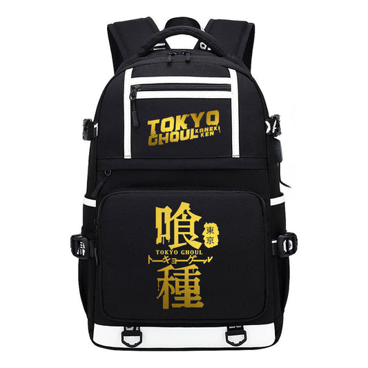 Golden Anime Tokyo Ghoul Print Usb Youth Student Backpack For Men And Women Leisure Travel Backpack