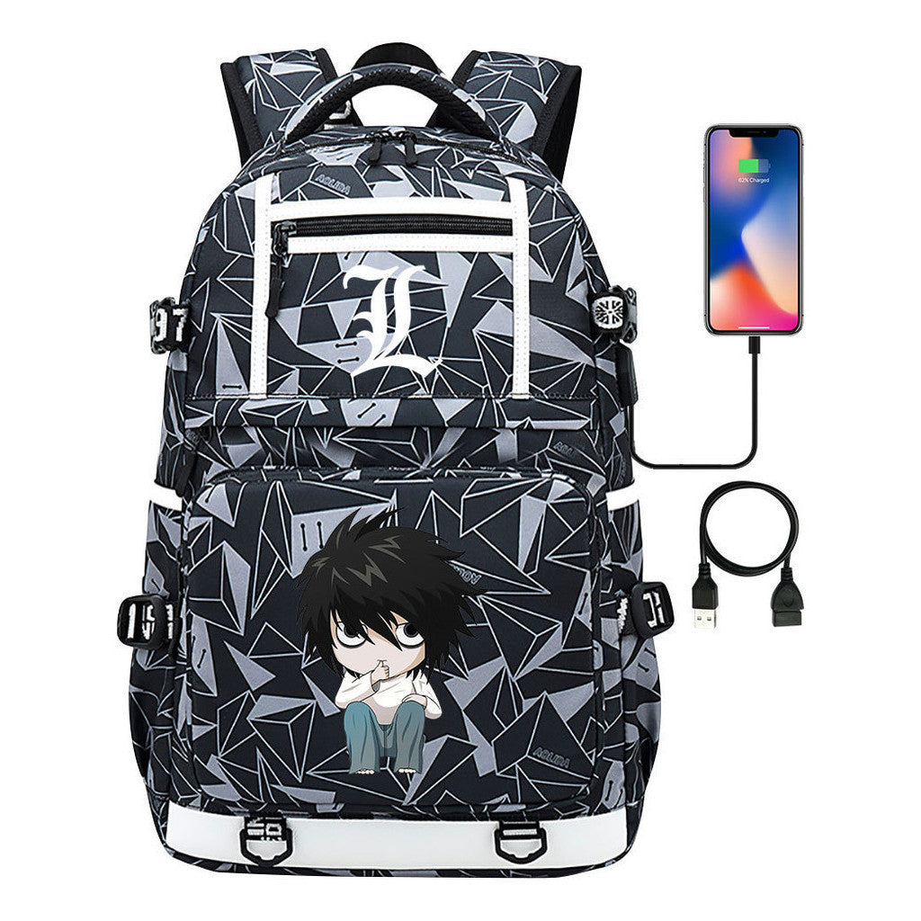 Cartoon Comics Death Note Printed Usb Youth Student Backpack Men's And Women's Leisure Travel Backpack