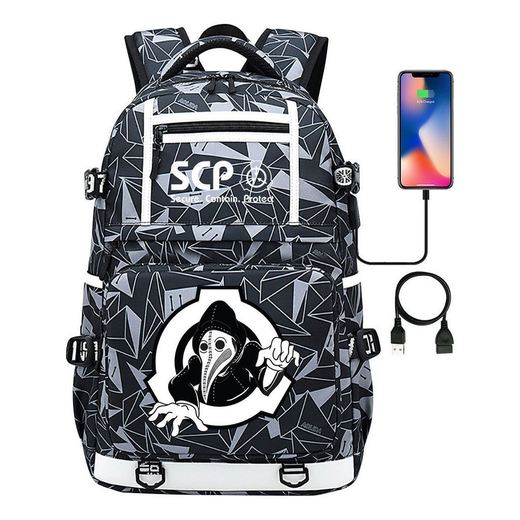 Printed Usb Youth School Bag Leisure Travel Backpack