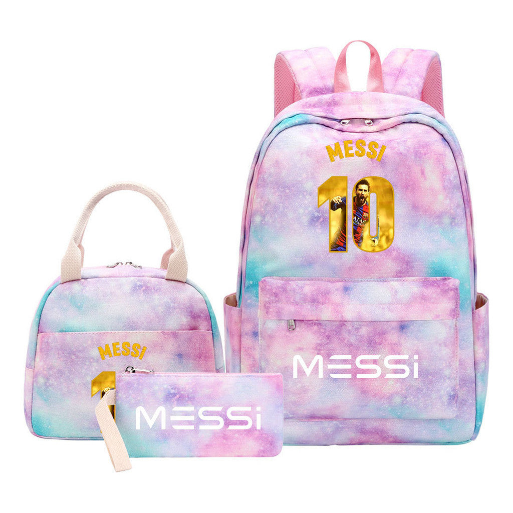 Sports Football Stars, Teenagers, Students, Girls, Backpacks, Lunch Bags, 3-piece Backpack Set