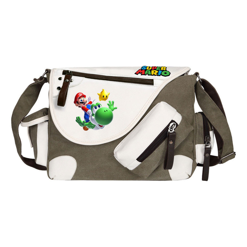 Super Mario Youth Student School Bag Canvas Shoulder Bag Casual Straddle Backpack
