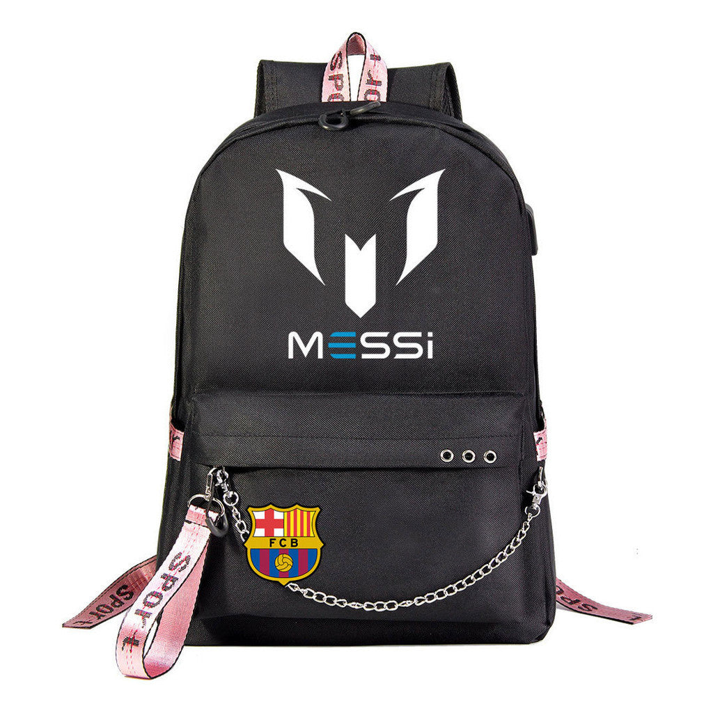 Sports Football Star Printed Usb Student Backpack For Leisure Travel Backpack