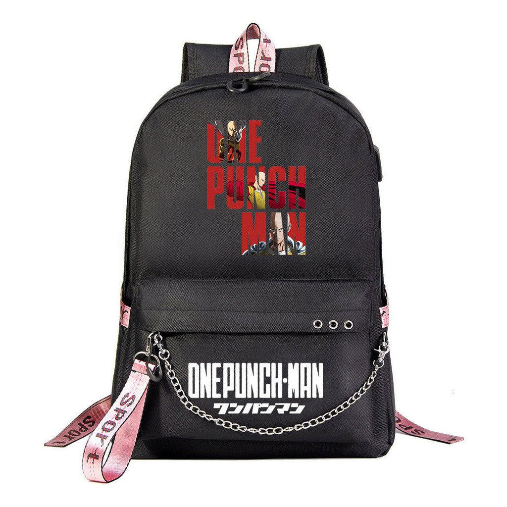 Comic One Punch Superman Printed Usb Youth Student Backpack Men's And Women's Leisure Travel Backpack