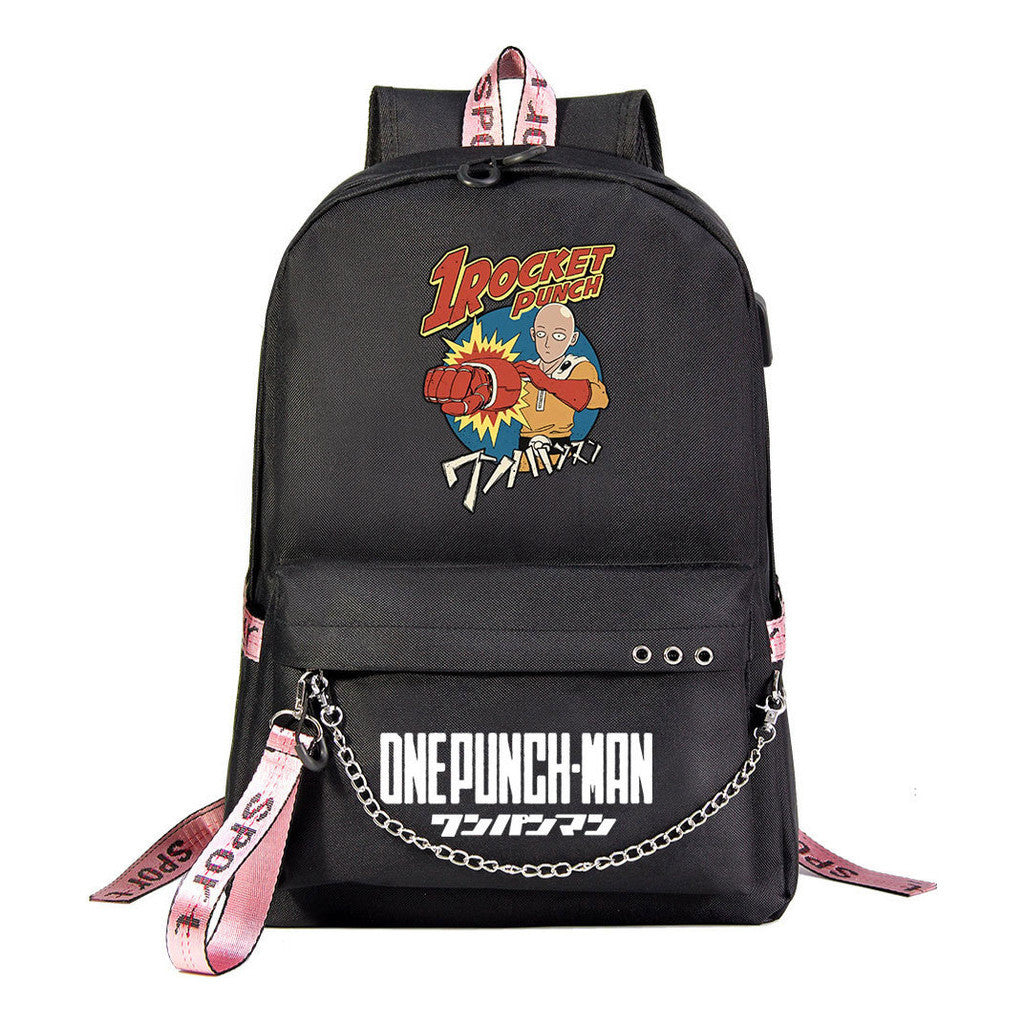 Comic One Punch Superman Printed Usb Youth Student Backpack Men's And Women's Leisure Travel Backpack