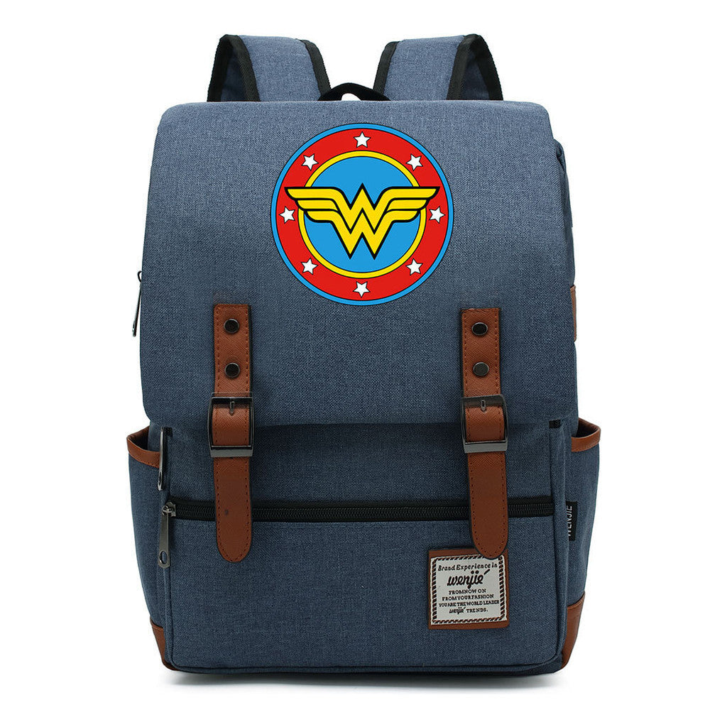 Anime Wonder Woman Printed Youth Student School Bag Men's And Women's Leisure Belt Buckle Backpack