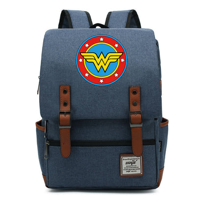 Anime Wonder Woman Printed Youth Student School Bag Men's And Women's Leisure Belt Buckle Backpack