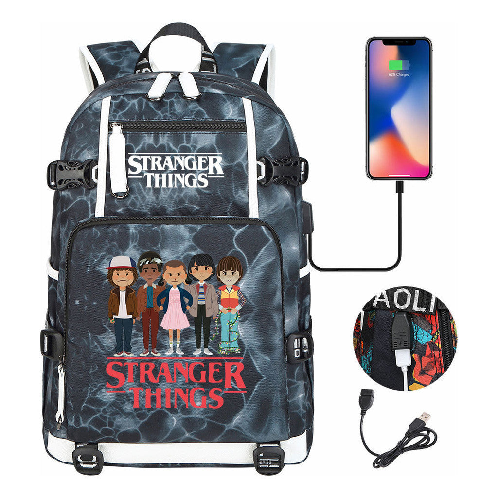 Strange Story Printed Usb Youth Student Backpack For Men And Women's Leisure Travel Backpack