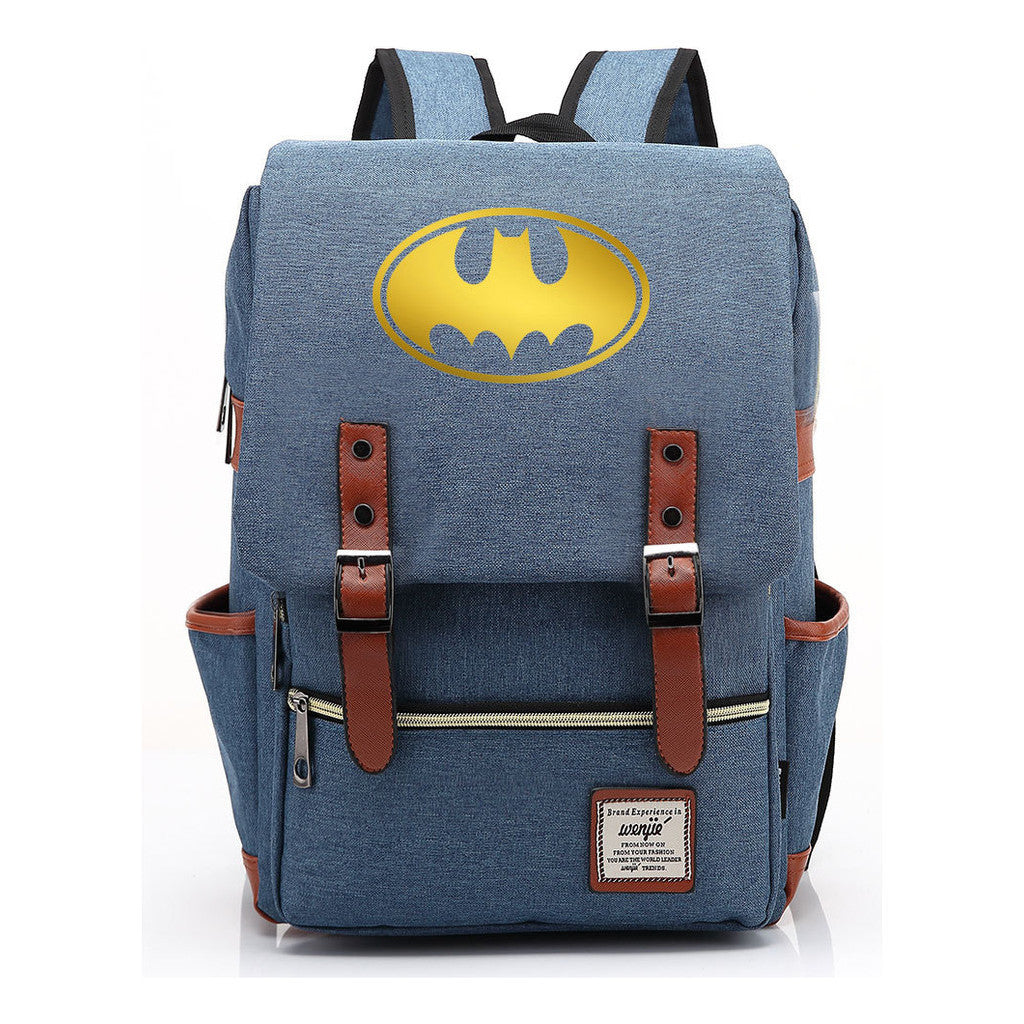 Golden Hero Batman Printed Youth Student School Bag Casual Belt Buckle Classic Backpack