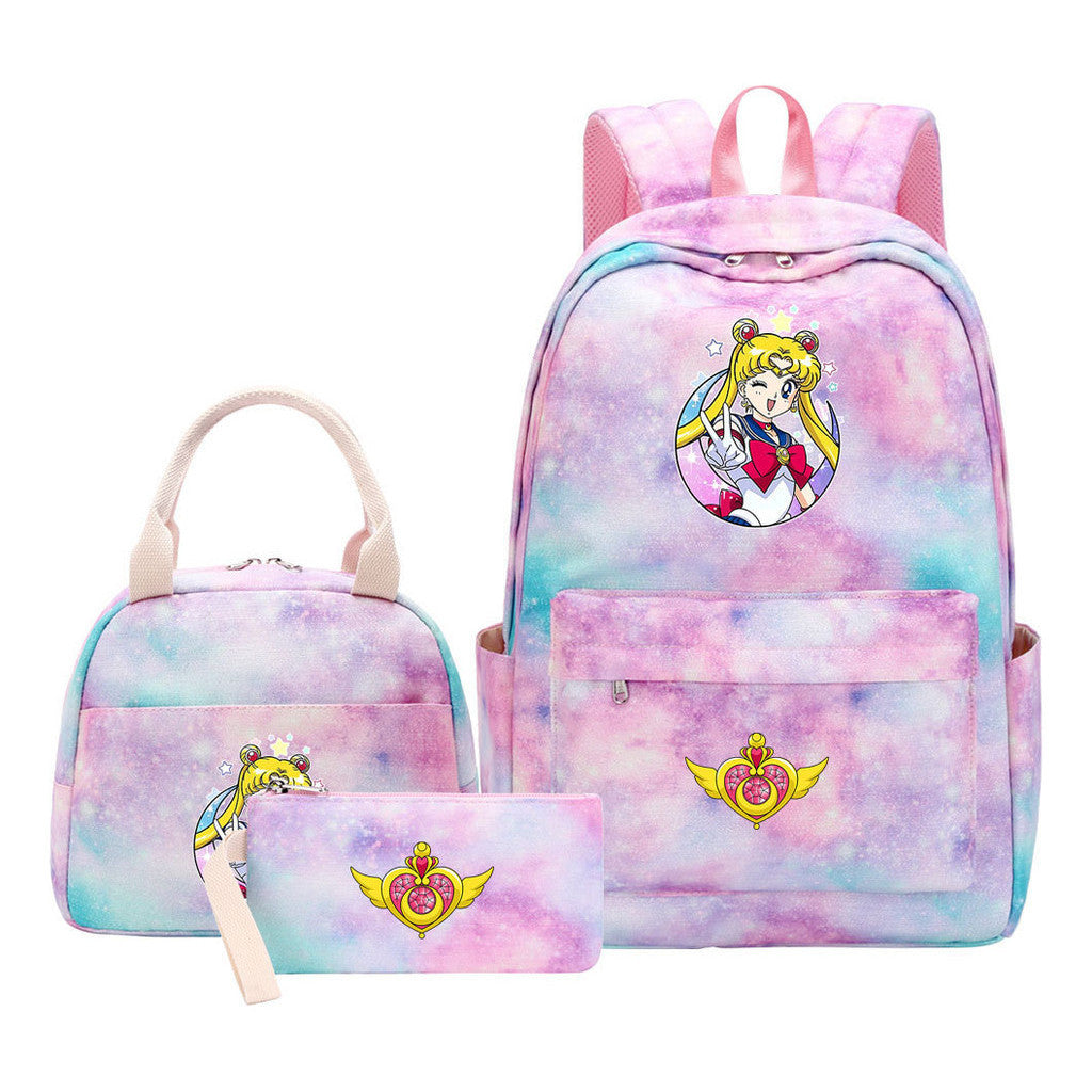 Beautiful Girl Warrior Teenage Girls Backpack Lunch Bag Three Piece Set With Backpack Cover