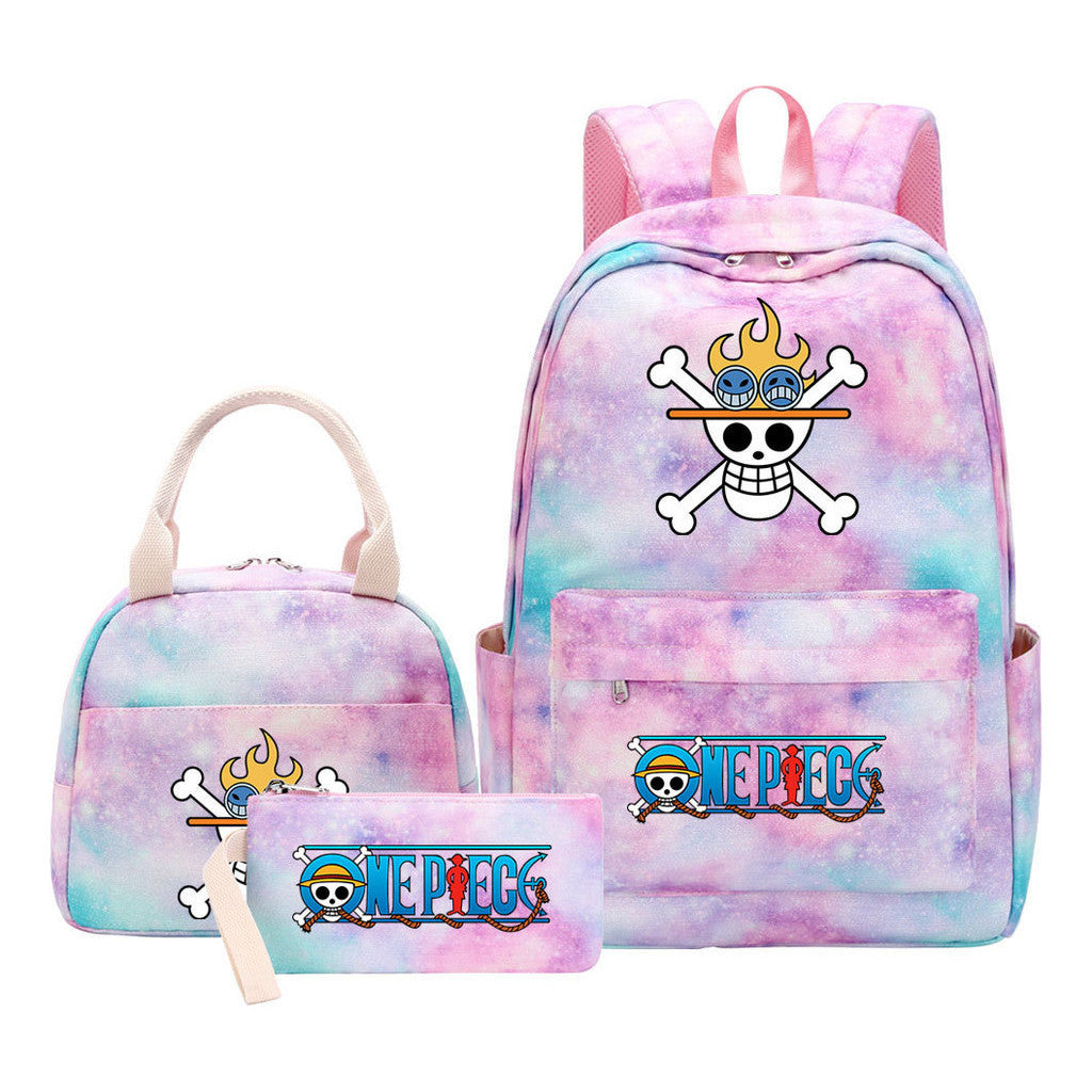Cartoon Pirate King Student Girls School Bag Lunch Bag Three Piece Set Backpack Set