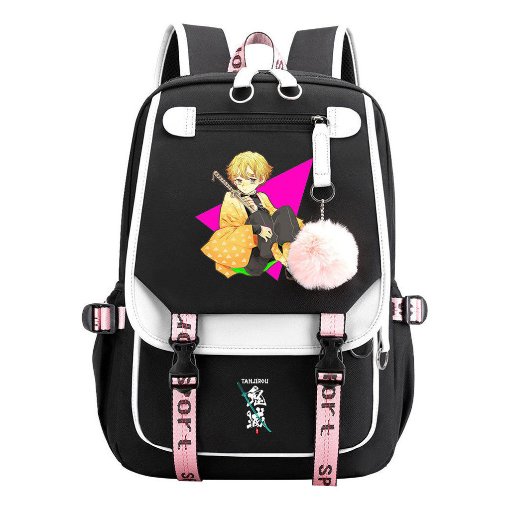 Cartoon Fashion Usb Youth School Bag For Boys And Girls Casual Ribbon Flip Backpack