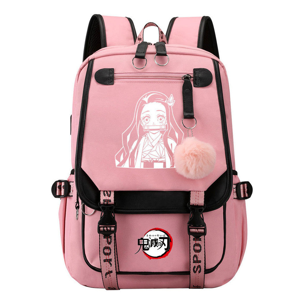 Japanese Cartoon Fashion Usb Youth Student Backpack With Casual Woven Strap Flip Back Backpack