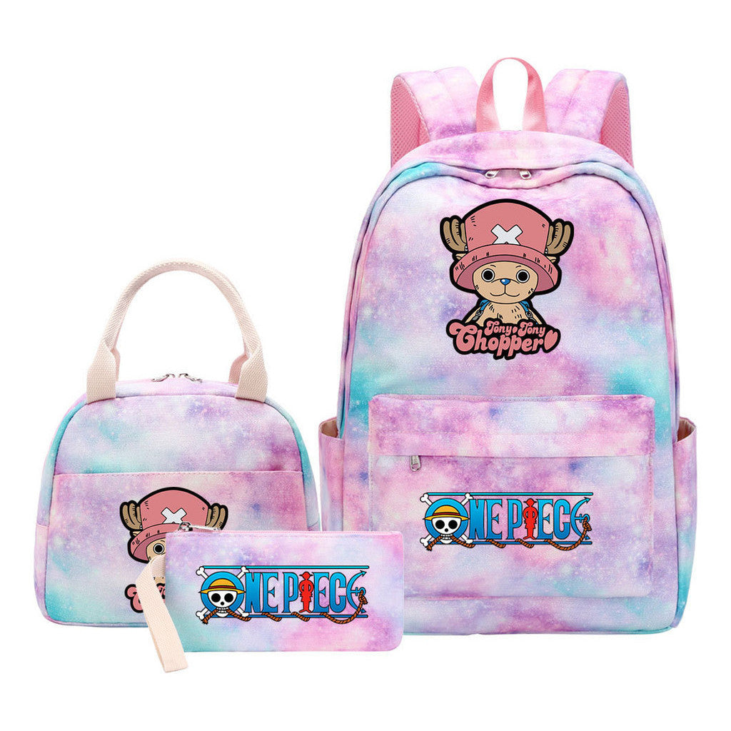 Cartoon Pirate King Youth Student Girls School Bag Lunch Bag Three Piece Set Backpack Set