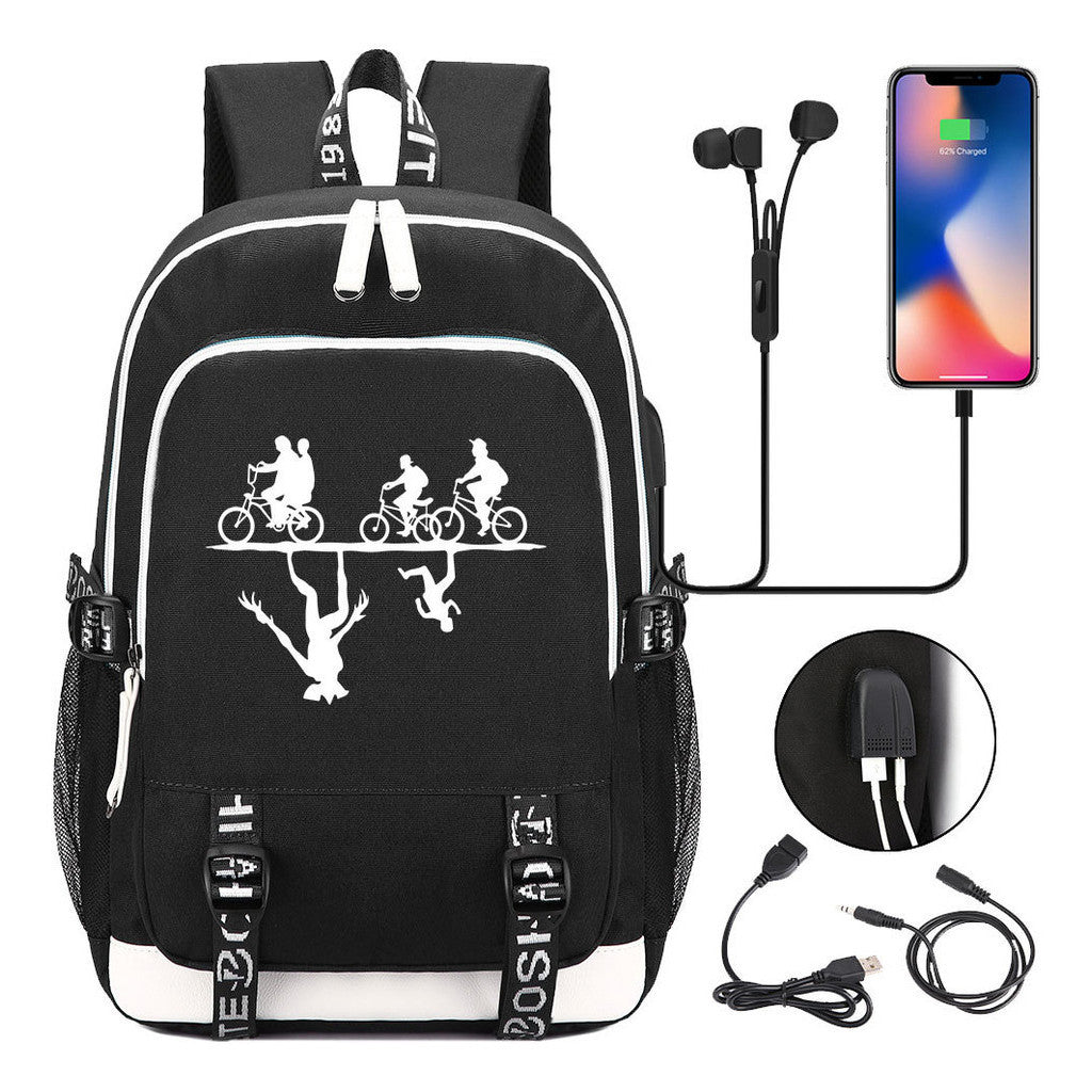 Strange Story Printed Usb Youth Student Backpack For Leisure Travel Backpack