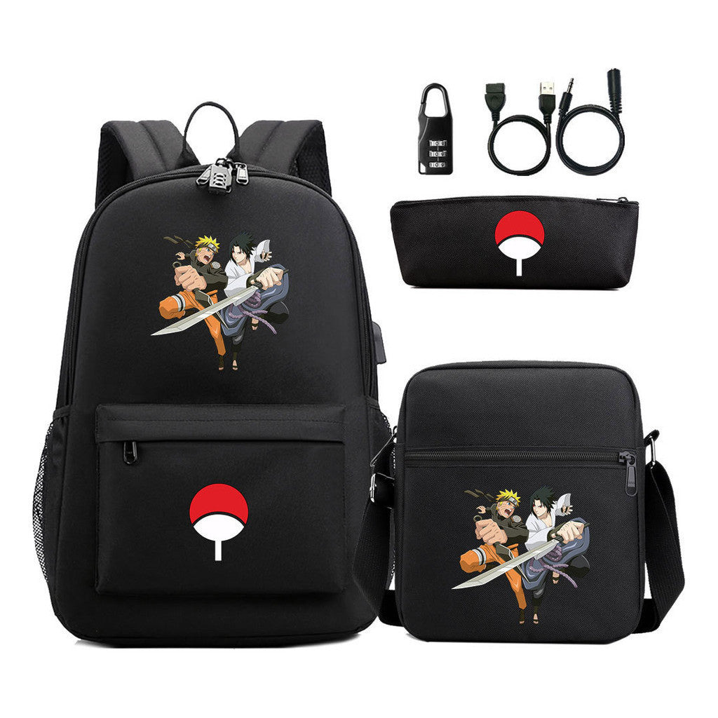 Naruto Usb Password Lock Youth Student Backpack Three Piece Set Backpack Set