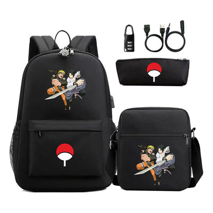 Naruto Usb Password Lock Youth Student Backpack Three Piece Set Backpack Set