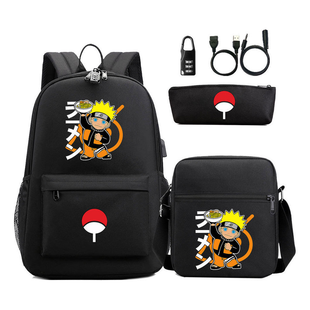 Naruto Usb Password Lock Youth Student Backpack Three Piece Set Backpack Set