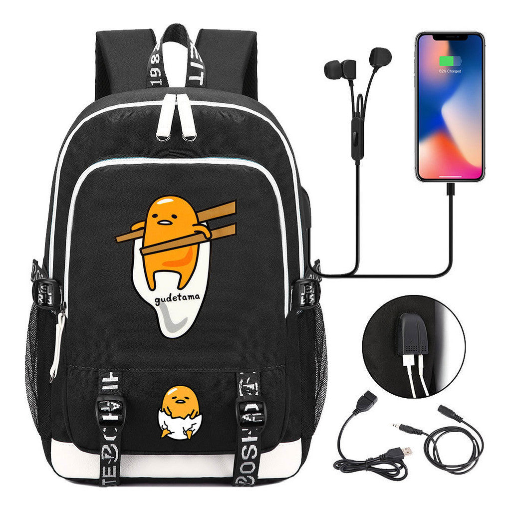 Comic Lazy Egg Youth Student Backpack Usb Men's And Women's Leisure Backpack