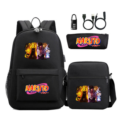 Naruto Usb Password Lock Youth Student Backpack Three Piece Set For Men And Women Backpacks
