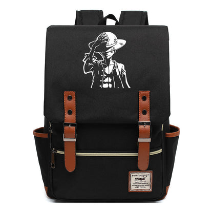 Anime Pirate King Luffy Printed Youth Student School Bag Casual Belt Buckle Classic Backpack