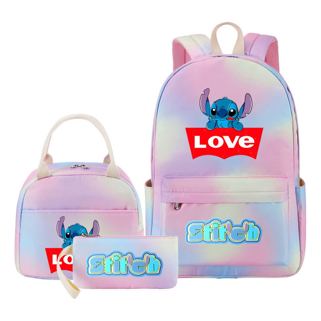 Interstellar Baby Stitch Youth Student Girls School Bag Lunch Bag Three Piece Set Backpack Set