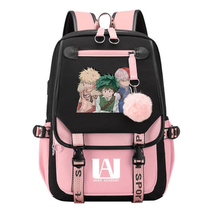 My Heroes Academy Usb Youth Student Backpack For Boys And Girls, Casual Woven Strap Flip Back Backpack