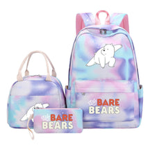 Cartoon Cute Three Bears Youth Student Girls School Bag Lunch Bag Three Piece Set Backpack Set