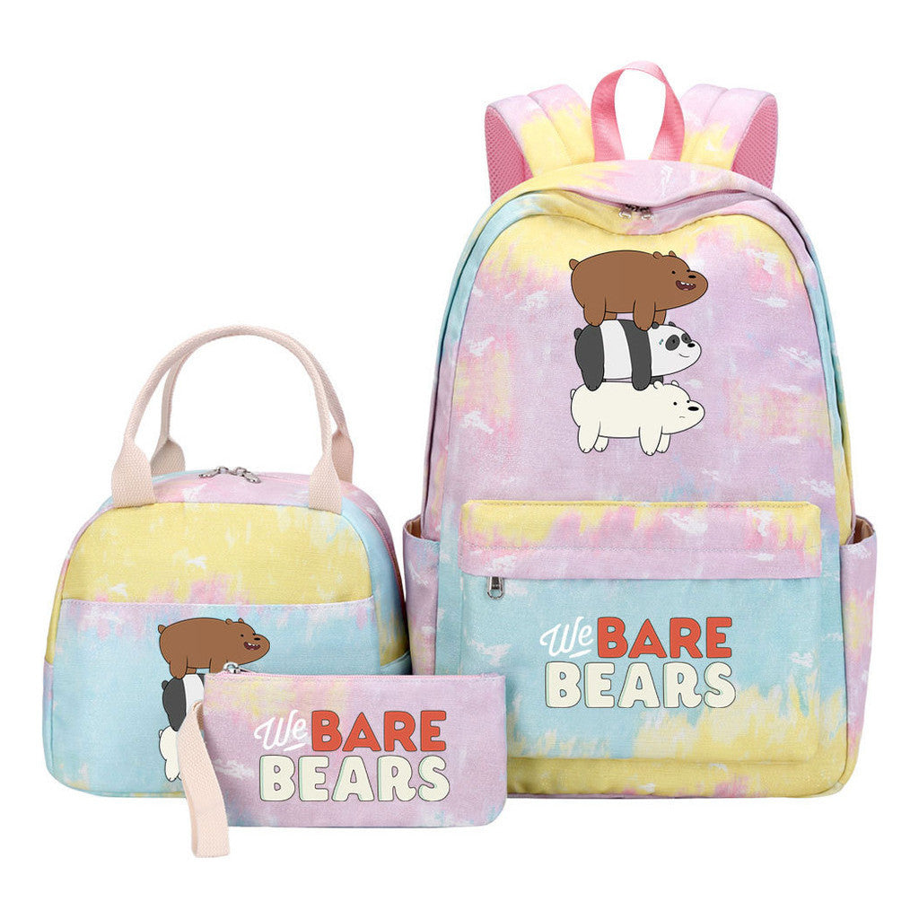 Cartoon Cute Three Bears Youth Student Girls School Bag Lunch Bag Three Piece Set Backpack Set