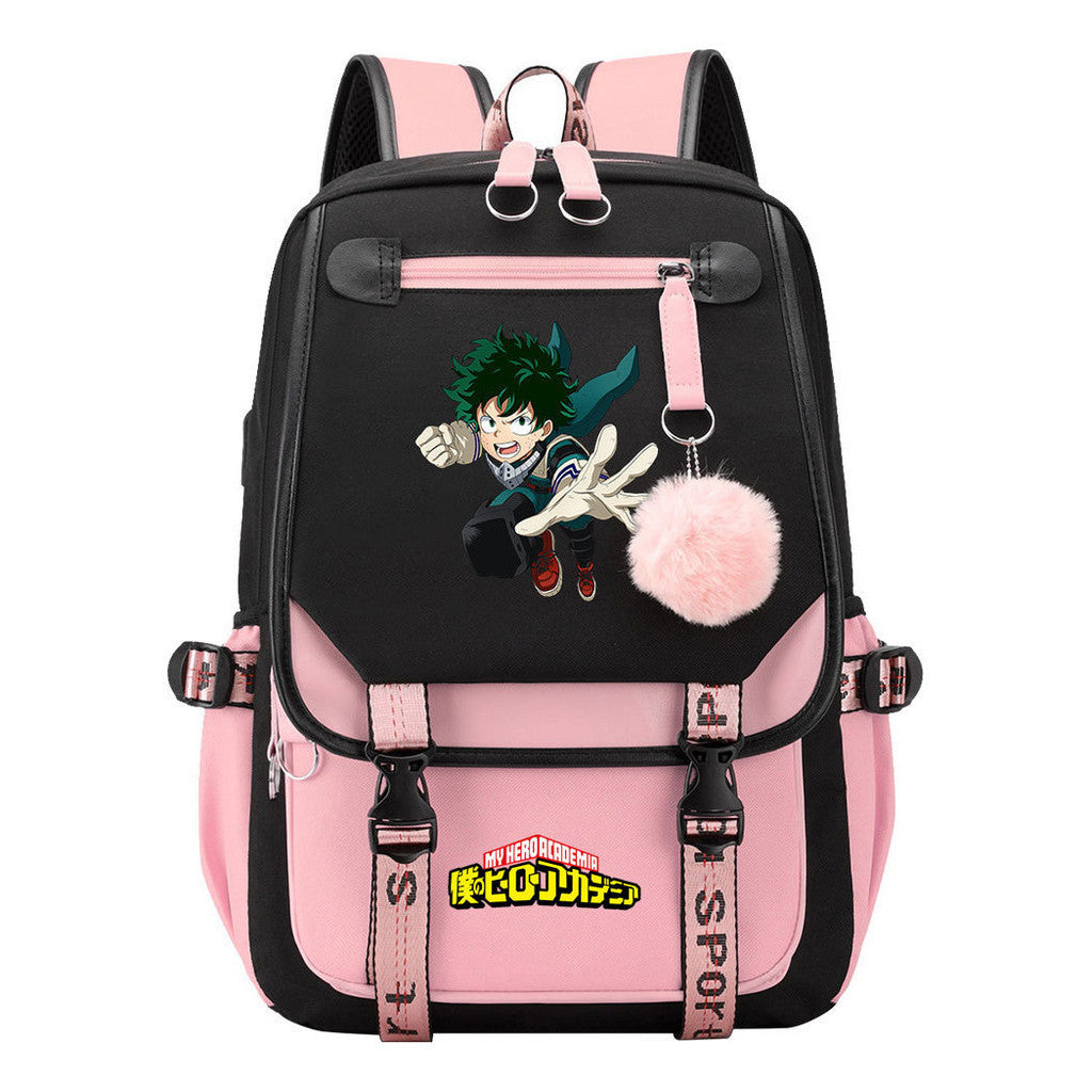 My Heroes Academy Usb Student Backpack, Casual Woven Strap Flip Back Backpack