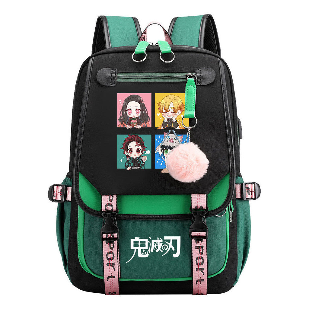 Japanese Cartoon Fashion Usb Student Backpack Casual Woven Flap Backpack