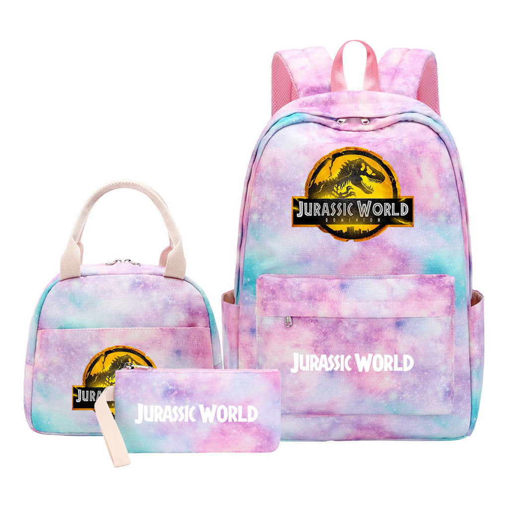 Jurassic Park Dinosaur Student School Bag Lunch Bag Three Piece Set Backpack Set