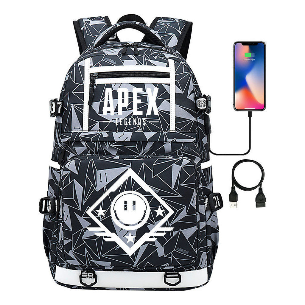 Apex Hero Print Usb Youth School Bag Backpack Leisure Travel Backpack