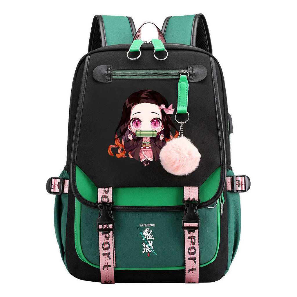 Comic Cartoon Fashion Usb Student Backpack Casual Woven Flap Backpack