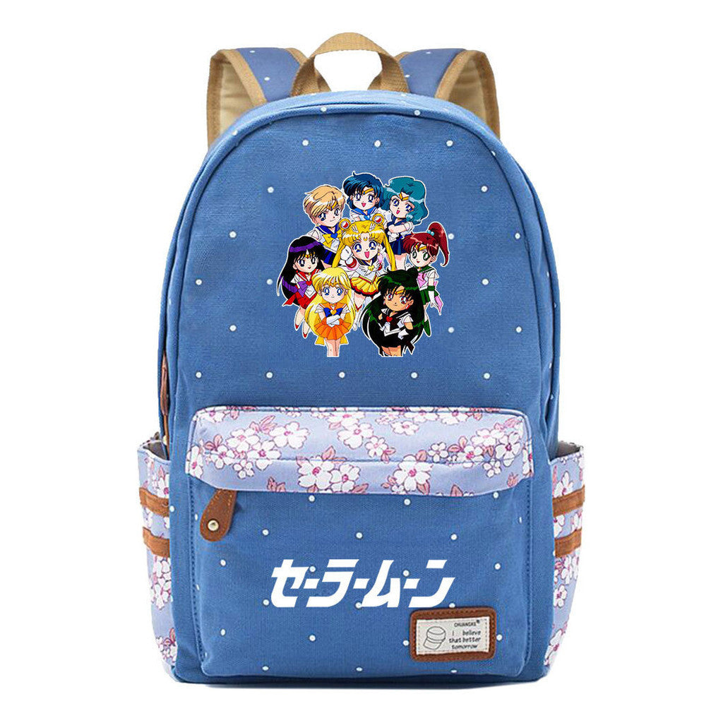 Anime Beauty Girl Warrior Student School Bag Fragmented Flower Boy's And Girl's Leisure Backpack