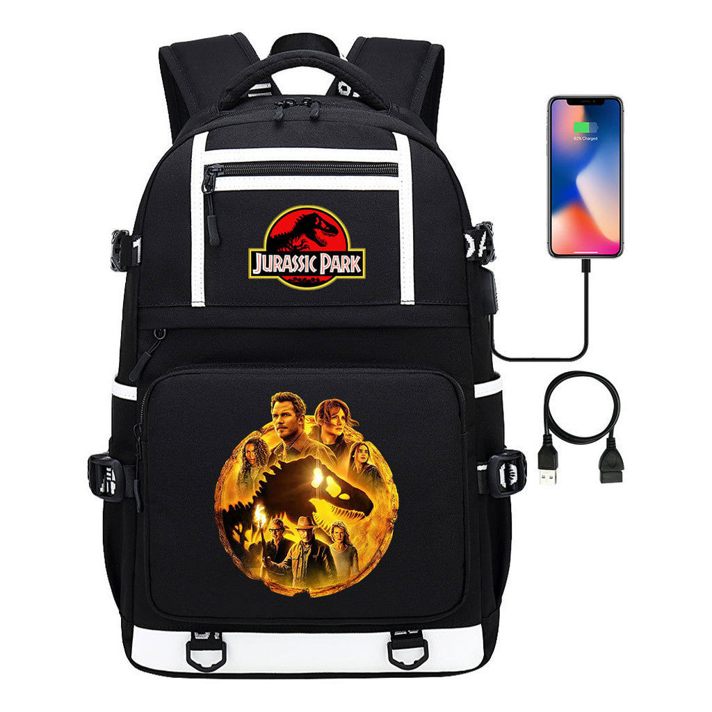 Jurassic Park Dinosaur Usb Youth School Bag Men's And Women's Backpack Leisure Travel Backpack