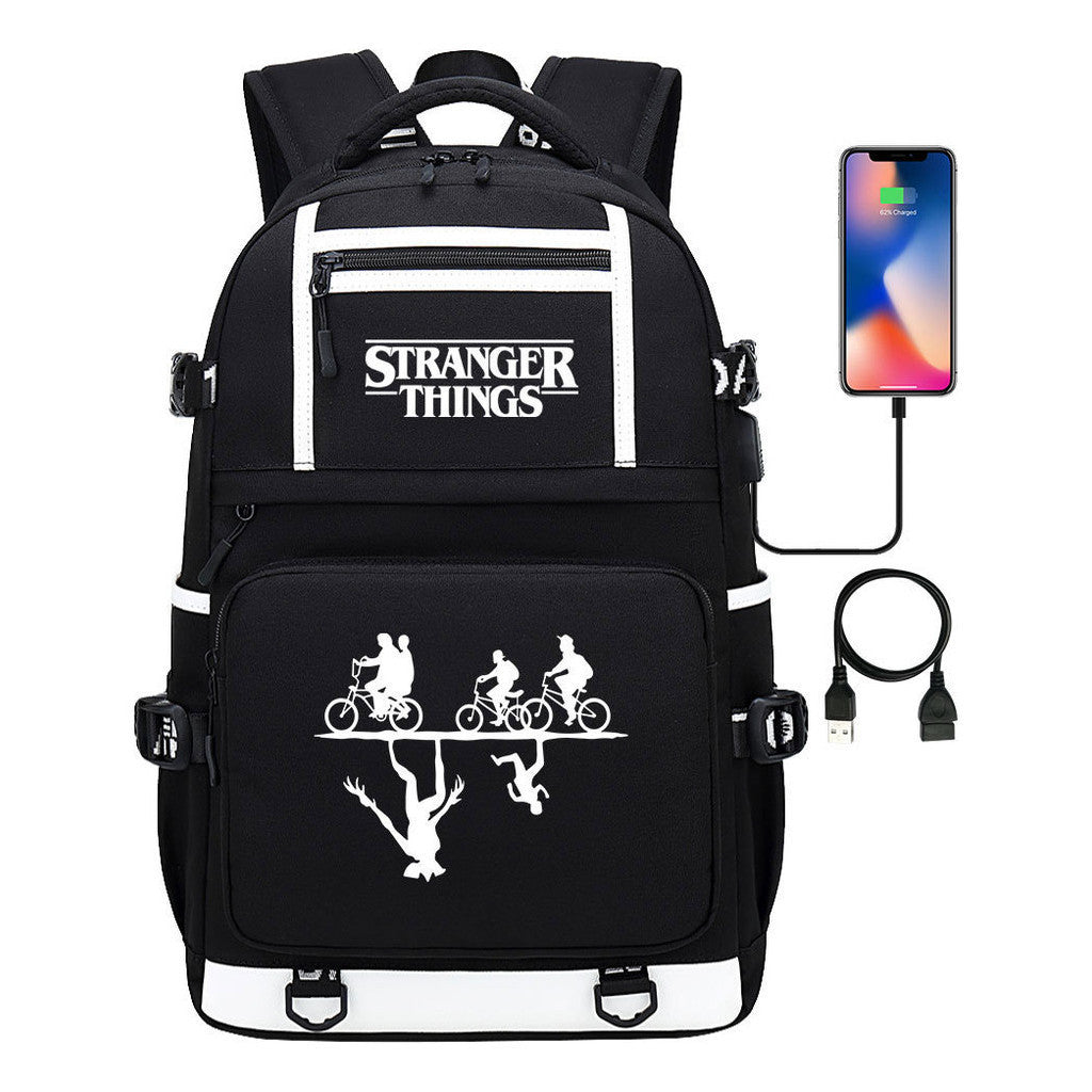 Strange Story Printed Usb Youth Student Backpack For Men And Women's Leisure Travel Backpack