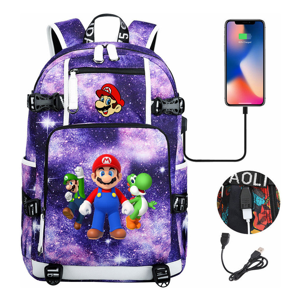 Super Mario Printed Teenage Student Backpack With Large Capacity For Men And Women's Leisure Travel Backpack