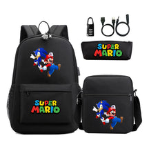 Super Mario Usb Password Lock Youth Student Backpack 3-piece Set For Men And Women Backpacks
