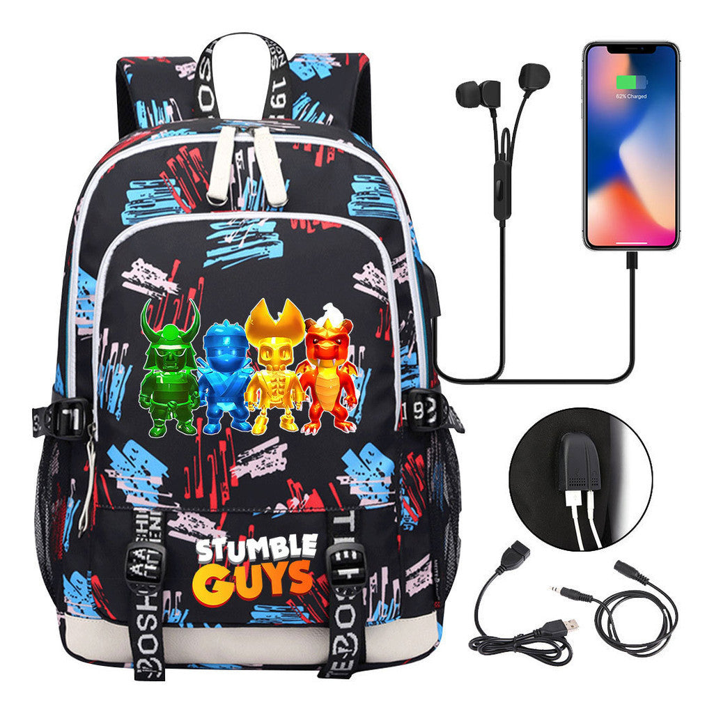 Printed Youth Student Backpack Usb Casual Backpack