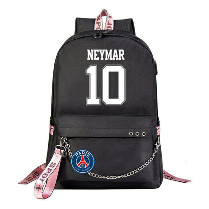 Football Star Neymar Printed Usb Youth Student Backpack For Men And Women's Leisure Travel Backpack
