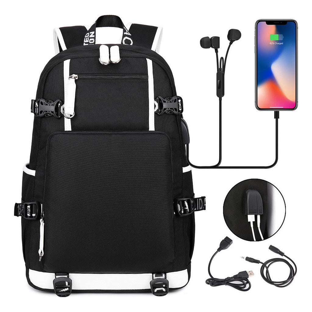 Printed Usb Youth Student School Bag Leisure Large Capacity Travel Backpack