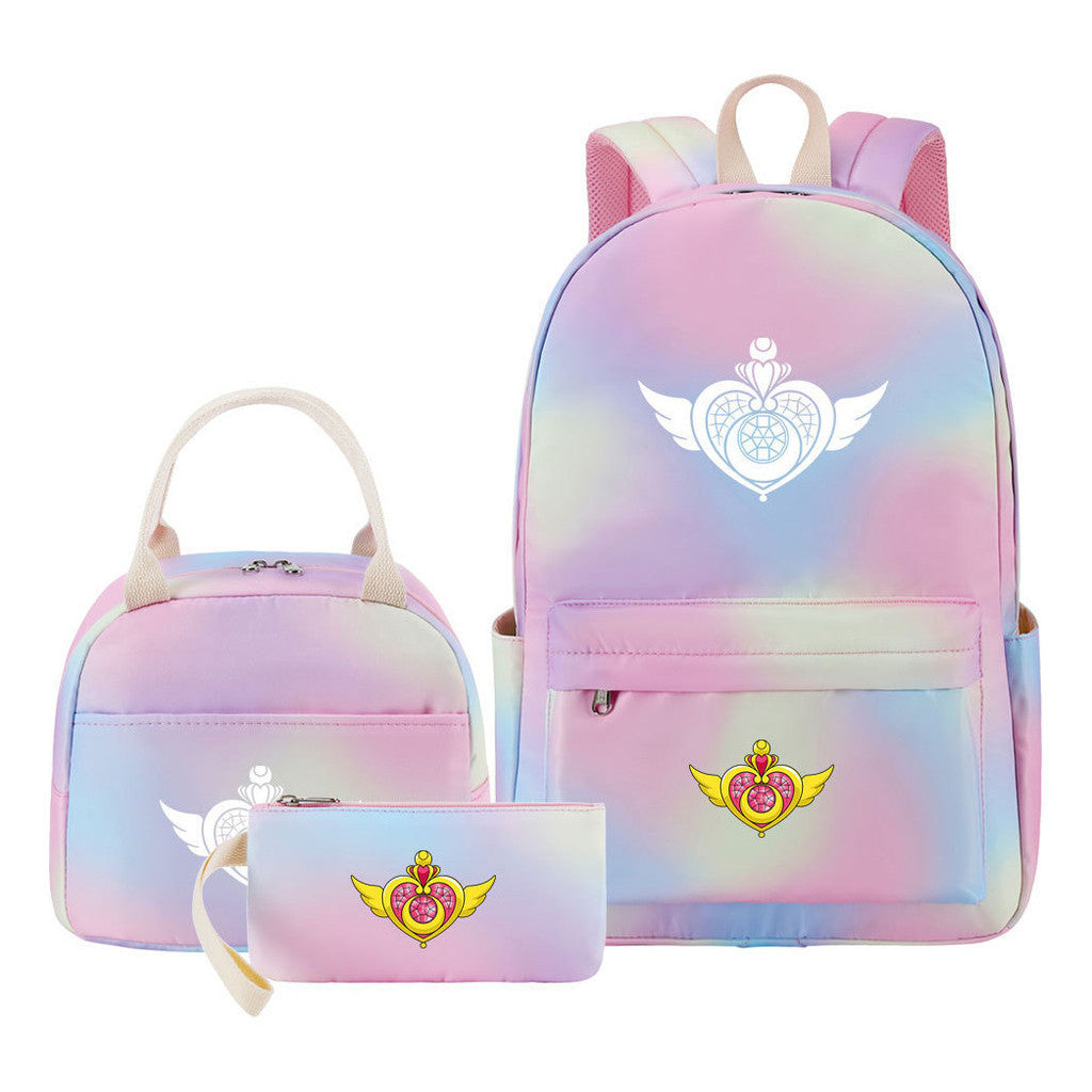 Beautiful Girl Warrior Teenage Girls Backpack Lunch Bag Three Piece Set With Backpack Cover