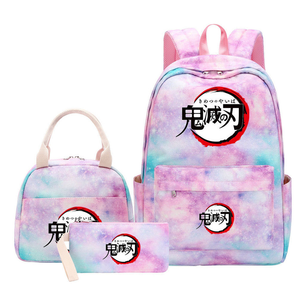 Cartoon Fashion Student Girls School Bag Lunch Bag Three Piece Set Backpack Set